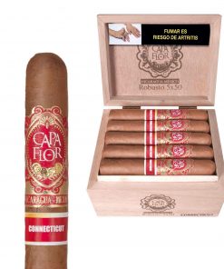 CAPA FLOR ROBUSTO CAJA EN ACABADO NATURAL CON 20 PUROS CONNECTICUT