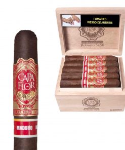 CAPA FLOR ROBUSTO CAJA EN ACABADO NATURAL CON 20 PUROS MADUROS