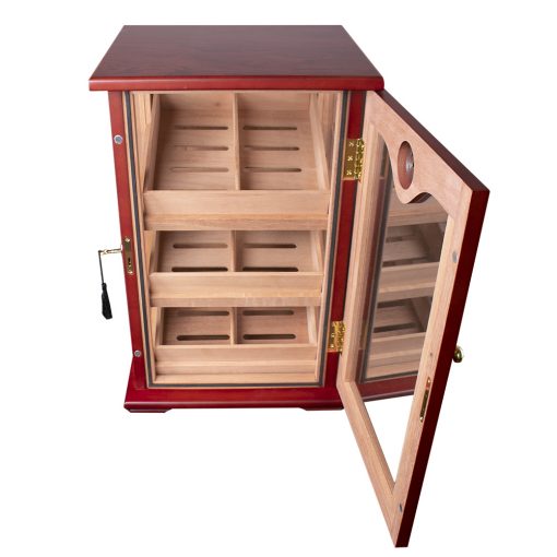 HUMIDOR MINI VITRINA DE MADERA COLOR CAOBA ROJIZO CON 3 COMPARTIMENTOS CON LLAVE PARA 100 PUROS - Image 2