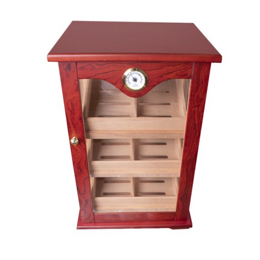HUMIDOR MINI VITRINA DE MADERA COLOR CAOBA ROJIZO CON 3 COMPARTIMENTOS CON LLAVE PARA 100 PUROS - Image 3