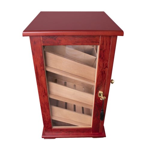HUMIDOR MINI VITRINA DE MADERA COLOR CAOBA ROJIZO CON 3 COMPARTIMENTOS CON LLAVE PARA 100 PUROS - Image 4