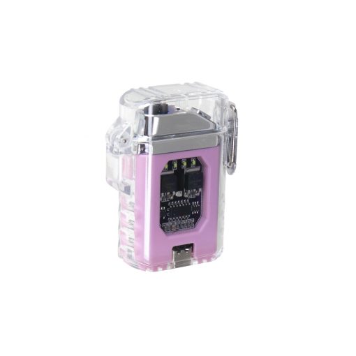 ENCENDEDOR ELÉCTRICO RECARGABLE DOBLE ARCO IMPERMEABLE DE CARCASA TRANSPARENTE  COLOR ROSA - Image 2