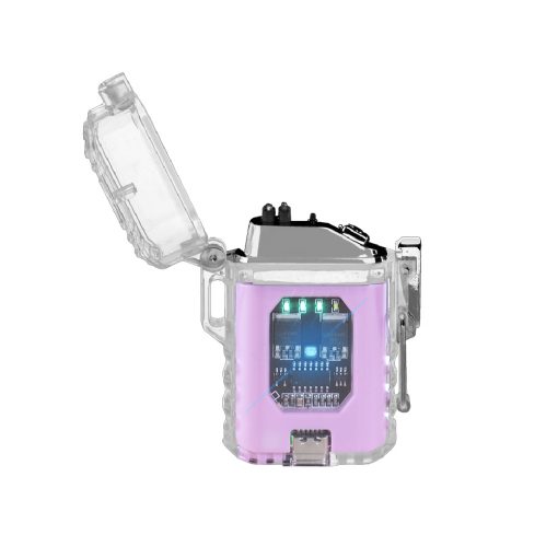 ENCENDEDOR ELÉCTRICO RECARGABLE DOBLE ARCO IMPERMEABLE DE CARCASA TRANSPARENTE  COLOR ROSA - Image 3