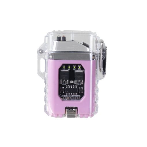 ENCENDEDOR ELÉCTRICO RECARGABLE DOBLE ARCO IMPERMEABLE DE CARCASA TRANSPARENTE  COLOR ROSA
