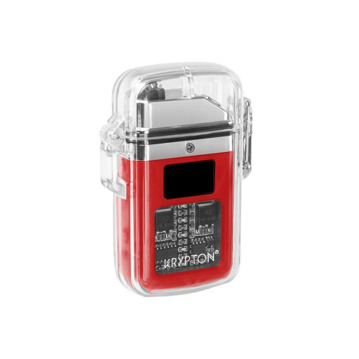 ENCENDEDOR ELÉCTRICO RECARGABLE DOBLE ARCO IMPERMEABLE DE CARCASA TRANSPARENTE  COLOR ROJO - Image 2
