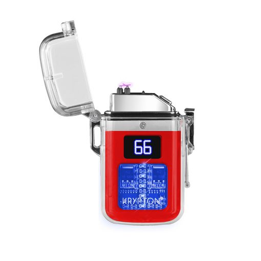 ENCENDEDOR ELÉCTRICO RECARGABLE DOBLE ARCO IMPERMEABLE DE CARCASA TRANSPARENTE  COLOR ROJO - Image 3