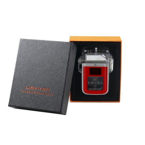 ENCENDEDOR ELÉCTRICO RECARGABLE DOBLE ARCO IMPERMEABLE DE CARCASA TRANSPARENTE  COLOR ROJO - Image 5