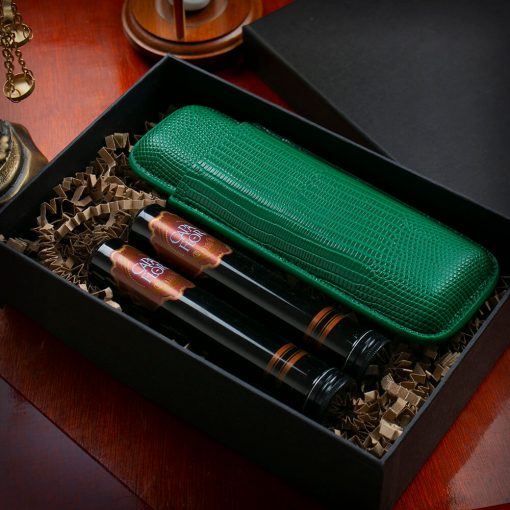 SET DE REGALO PURERA PREMIUM COLOR VERDE PARA 2 PUROS CON 2 PUROS ROBUSTO CAPA FLOR TUBO DE ALUMINIO - Image 2