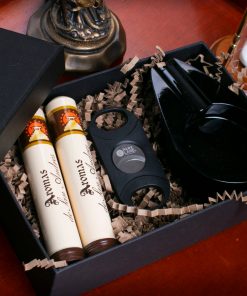 SET DE REGALO CENICERO PARK LANE CON 2 PUROS AROMAS ROBUSTO EN TUBO DE ALUMINIO CON CORTAPUROS