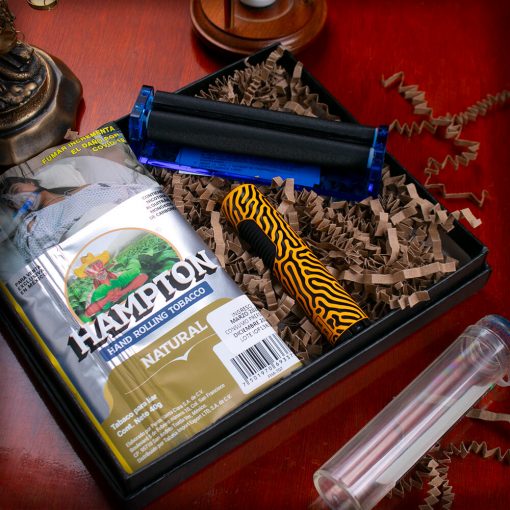 SET DE REGALO ENCENDEDOR SOPLETE NAAR CON TABACO HAMPTON NATURAL DE 40G Y  ROLADORA DE TABACO