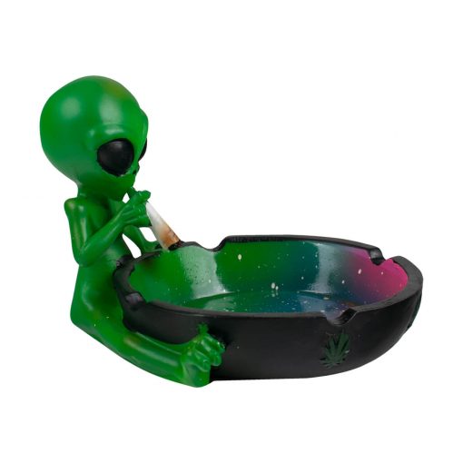 CENICERO REDONDO DISEÑO ALIEN VERDE FUMANDO