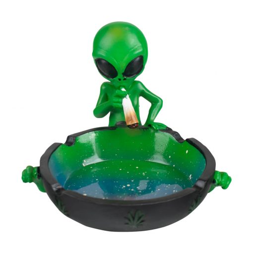 CENICERO REDONDO DISEÑO ALIEN VERDE FUMANDO - Image 2