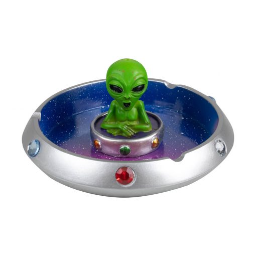 CENICERO REDONDO BICOLOR DISEÑO PLATILLO VOLADOR CON ALIEN EN MEDIO