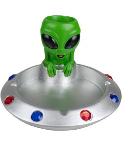 CENICERO REDONDO COLOR GRIS DISEÑO OVNI CON ALIEN