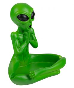 CENICERO COLOR VERDE EN FORMA DE ALIEN MEDITANDO