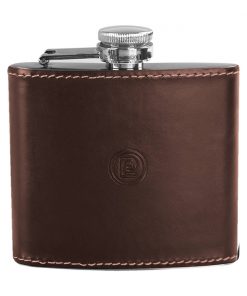 LICORERA PARK LANE CON CUBIERTA DE PIEL GENUINA COLOR CAFE DE 5 OZ