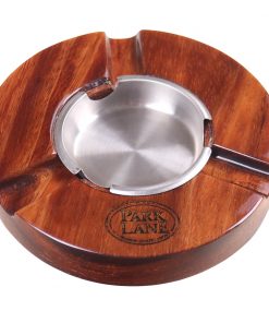 CENICERO PARK LANE CIRCULAR CHICO BRILLANTE DE MADERA DE PAROTA PARA 3 PUROS CON CAZOLETA