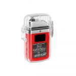 ENCEDEDOR ELECTRICO RECARGABLE DOBLE ARCO IMPERMEABLE DE CARCASA TRANSPARENTE  COLOR ROJO